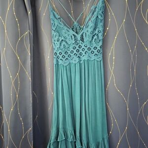 Free People Teal Lace Mini Dress
